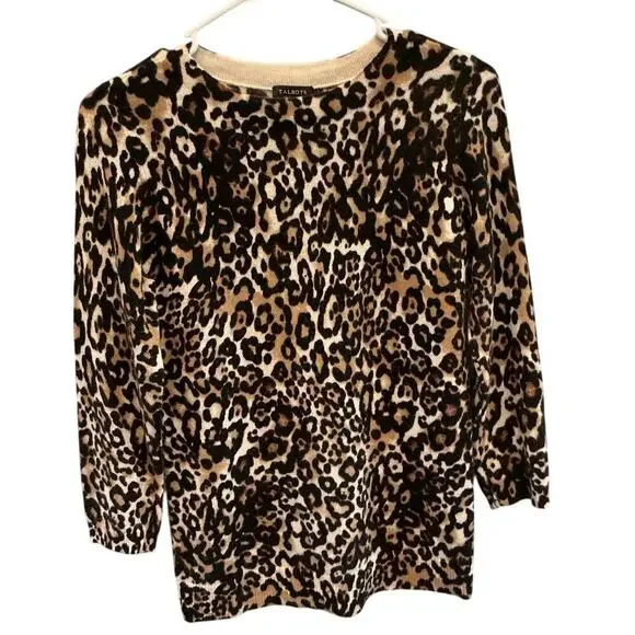 Talbots Womens Cashmere Sweater Size XS Leopard Print Animal Classic Preppy Work - Picture 1 of 7
